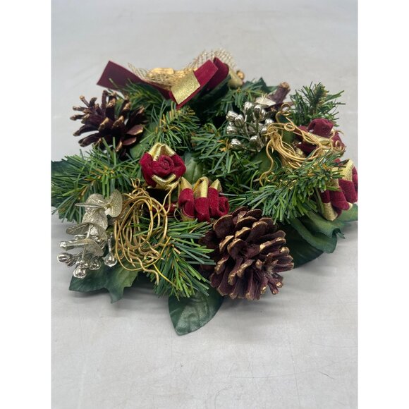 Christmas Candle Rings Wreaths pine cone violin gold ribbon green red 8x8" READ - Picture 4 of 4